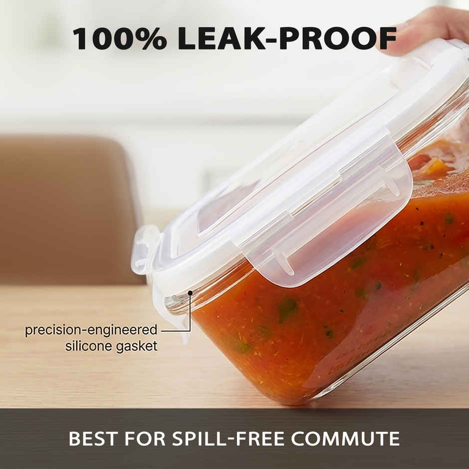 Cello Elegance Glass Lunch Box Set | 320 ml Each | Square Horizontal Design
