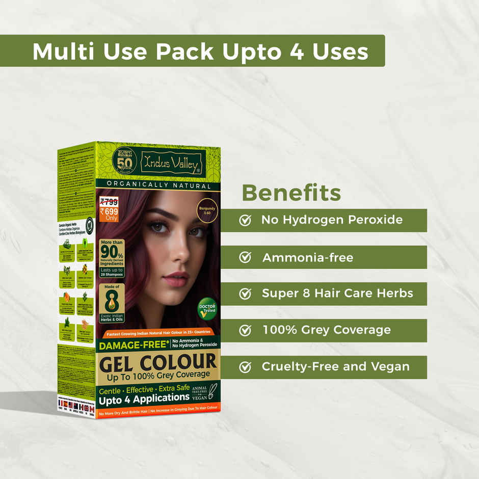 Indus Valley Cosmetics Hair Colour for Women & Men | Ammonia & PPD Free | Burgundy