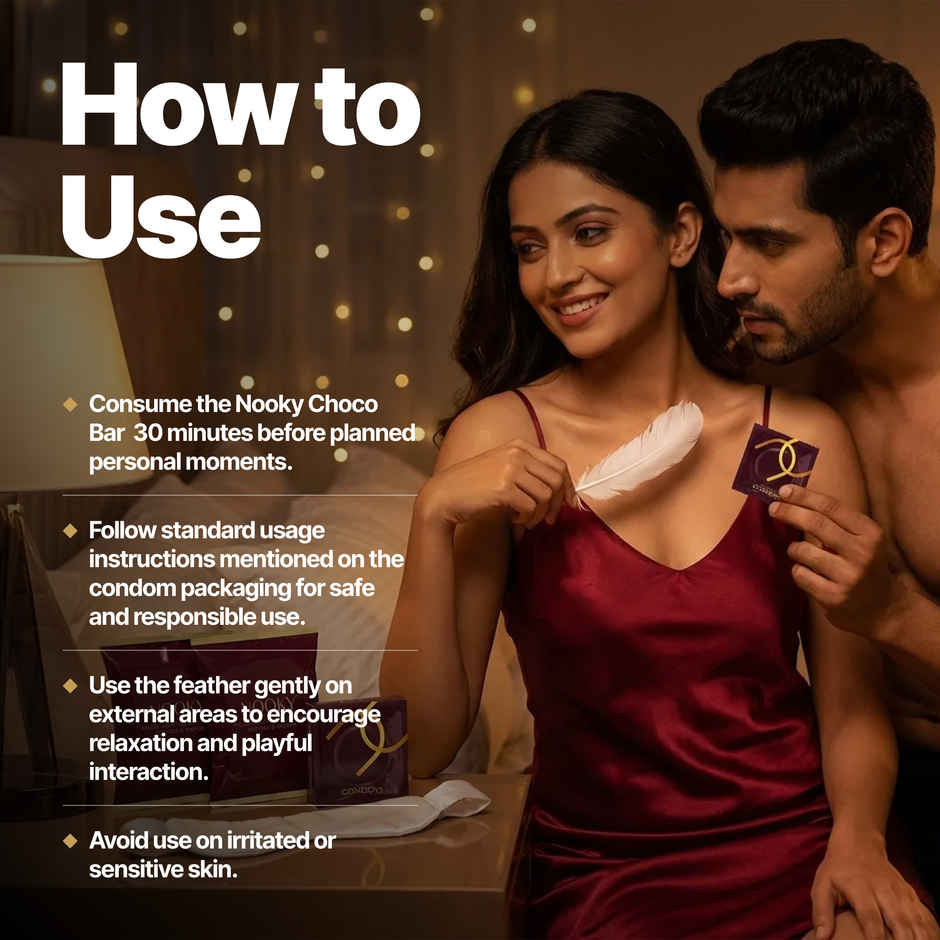 Nooky Connect 3 in 1 Condom Intimacy Kit Condoms Chocolates Tickle Feathers Couple Gift