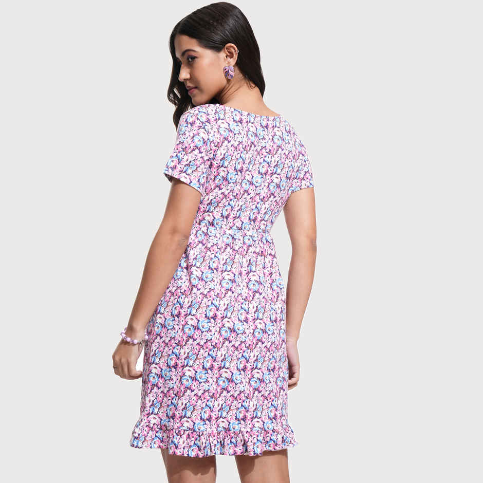 Tokyo Talkies Women's Fit & Flare V Neck Mini Rib Dress | Multicolour - S