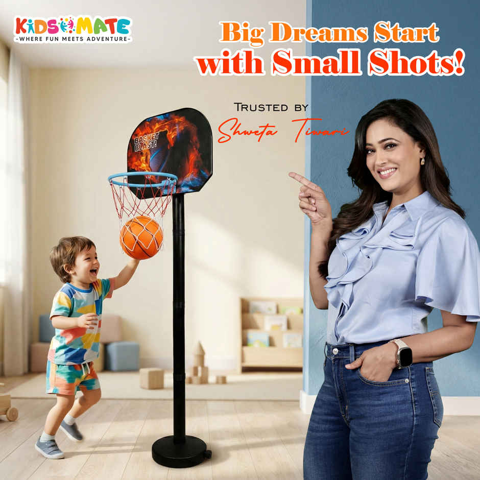 Kidsmate 2 in 1 Basketball Set for Kids Height Basketball Stand with Tic Tac Toe Board and Marker