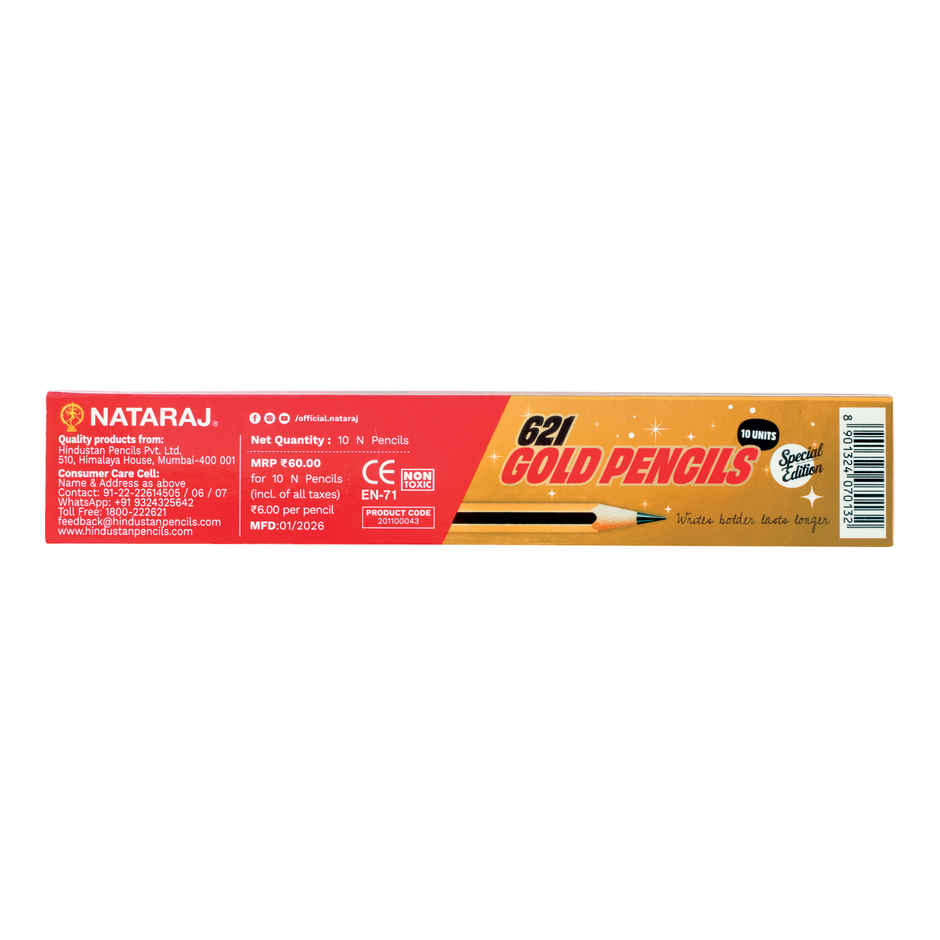 Nataraj 621 Special Edition Gold Pencils | Ergonomic Grip | Easy to Sharpen & Erase | Bold Lead