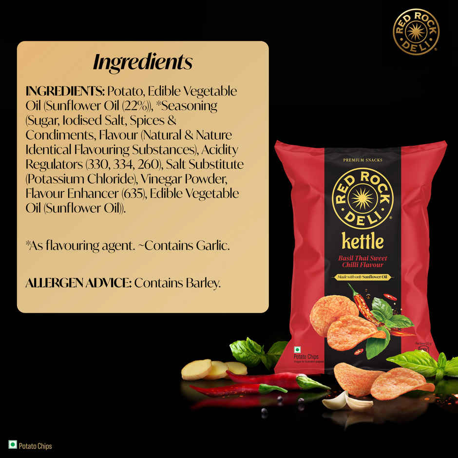 Red Rock Deli Kettle Chips Basil Thai | No Palm Oil Snacks