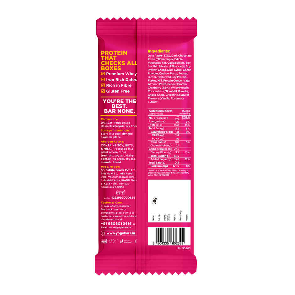 Yoga Bar 10 Grams Protein Bars | Chocolate Chip And Cranberry | Protein Blend And Premium Whey