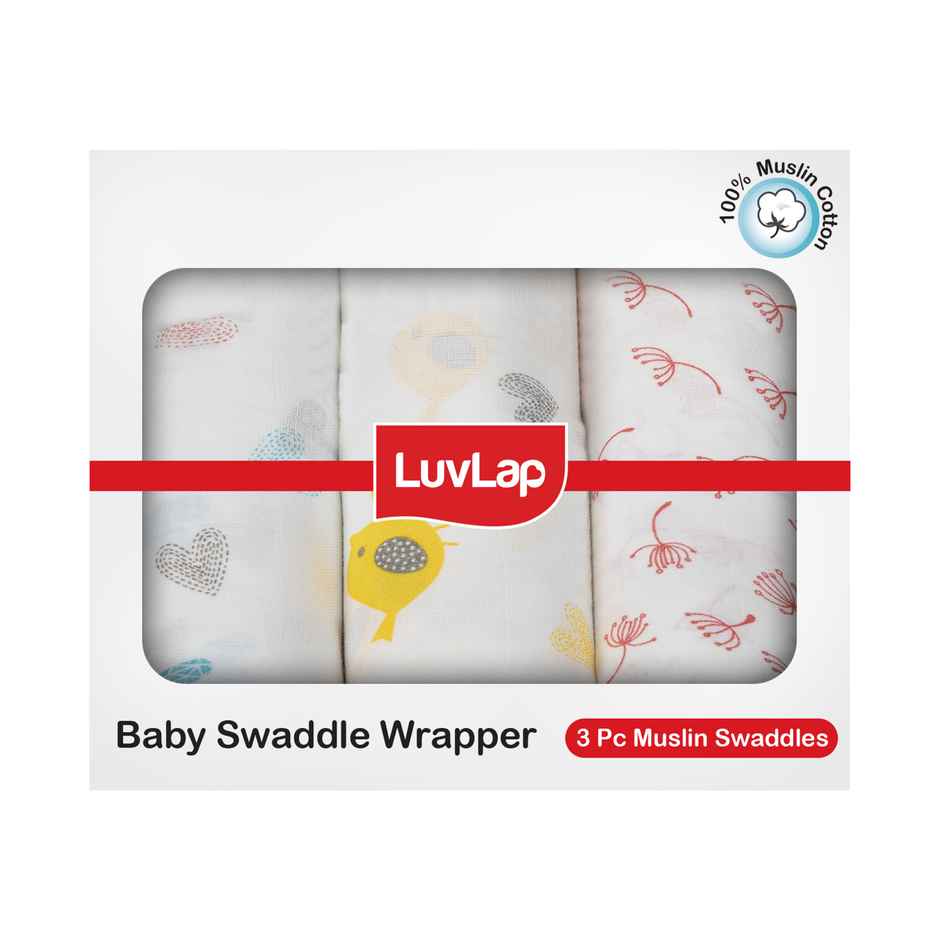 LuvLap 100% Cotton Muslin Baby Swaddle Set | Pack of 3 | 120cm x 100cm | 0-18 Month+ | Baby Towel