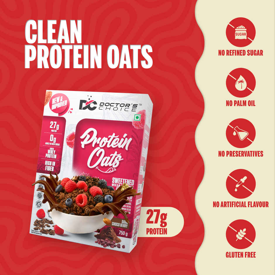 DOCTOR'S CHOICE Protein Oats, 27g Pure Protein, Jaggery Sweetened, No Additives & Refined Sugar Box