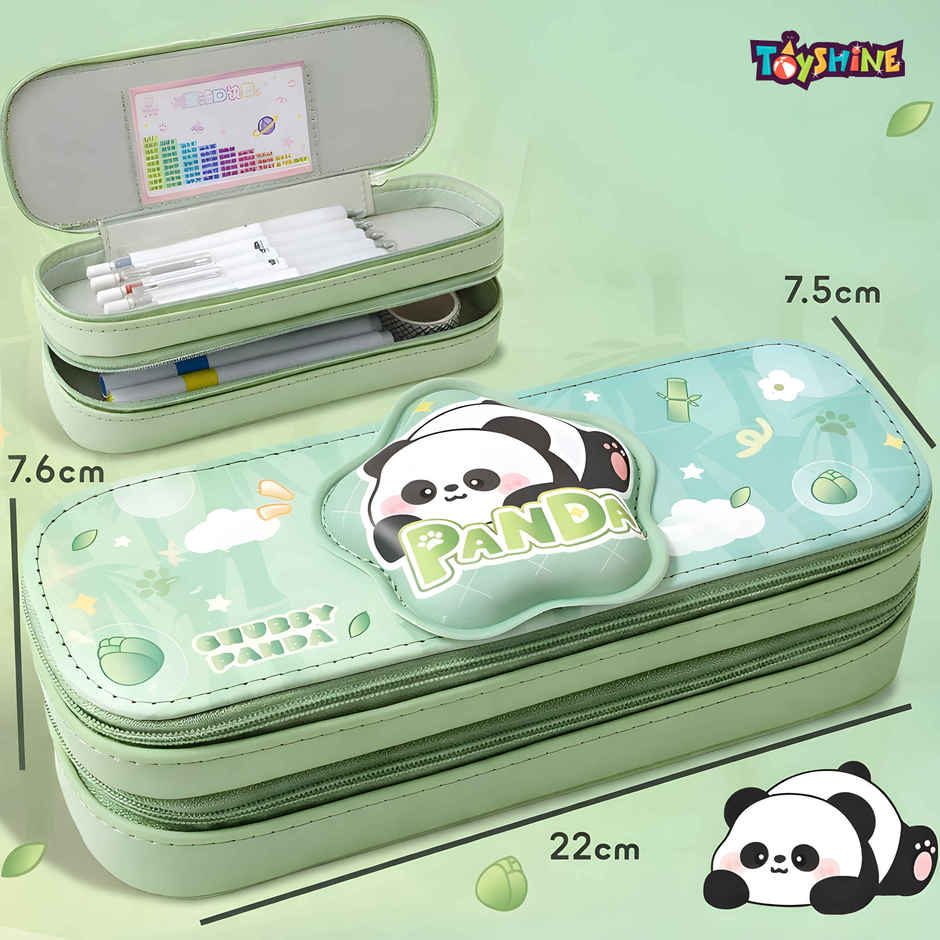 Toyshine EVA Panda Pencil Pouch 2 Compartment Soft Handheld Case | Green