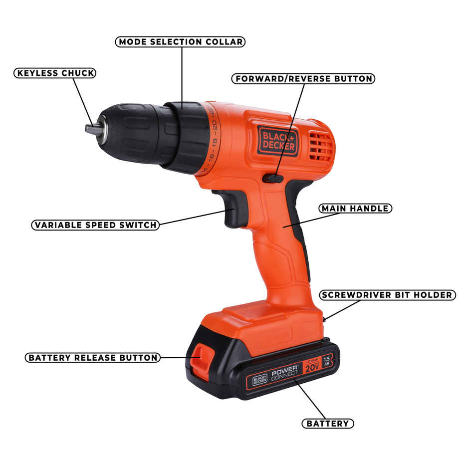 BLACK+DECKER LD120VA-IN 20V MAX POWERCONNECT Li-ion Cordless Drill/Driver + 30 Pc Kit Set, 750 RPM