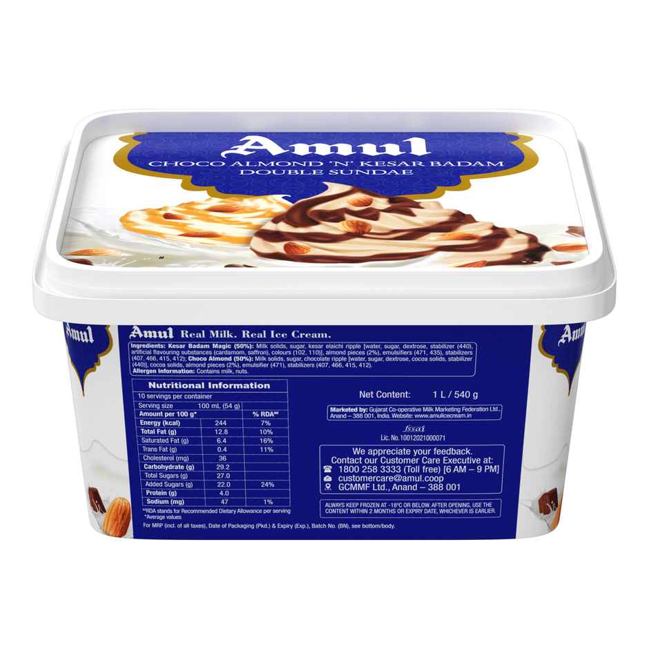 Amul Double Sundae Kesar Badam Icecream Ice Cream Tub