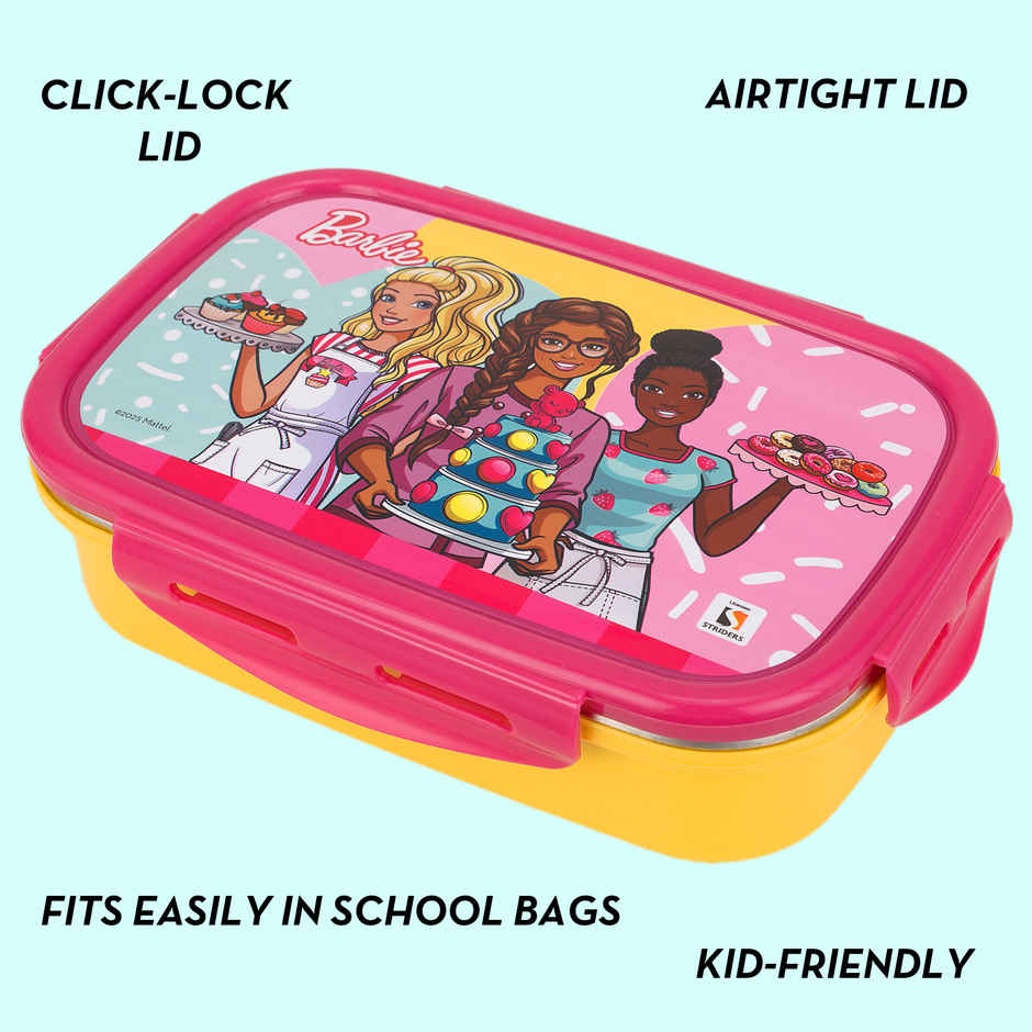 Striders Barbie Single Compartment Lunch Box With Cutlerys Multicolor | 310 ml
