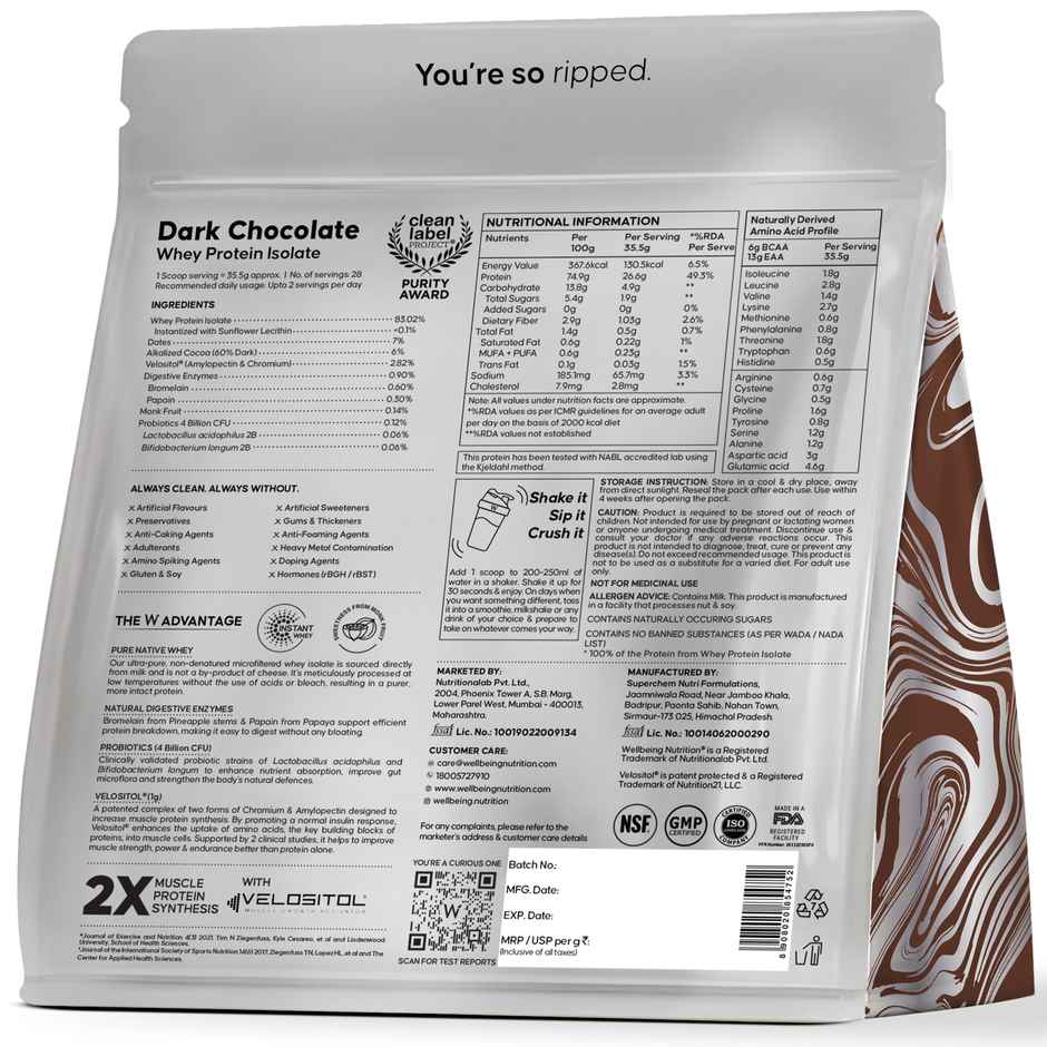 Buy Wellbeing Nutrition Complete Whey Protein Isolate -Dark Chocolate ...