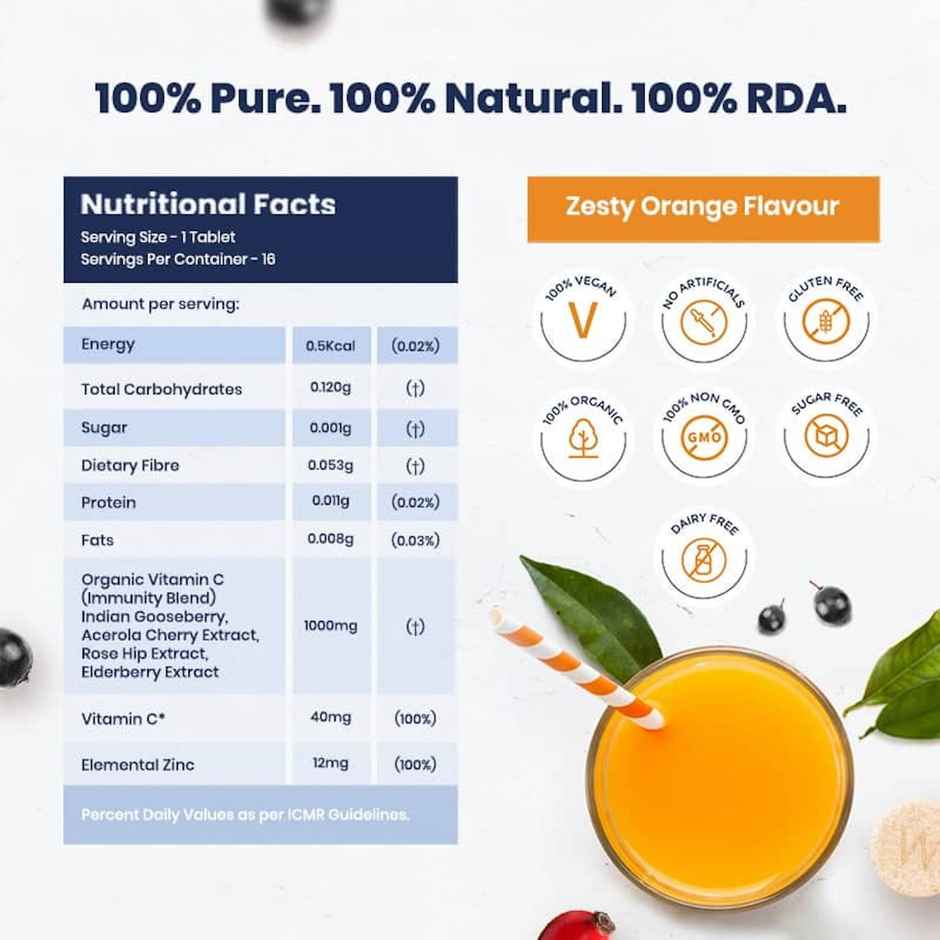 Wellbeing Nutrition Vitamin C + Zinc Natural and Organic Immunity Booster (16 Effervescent)