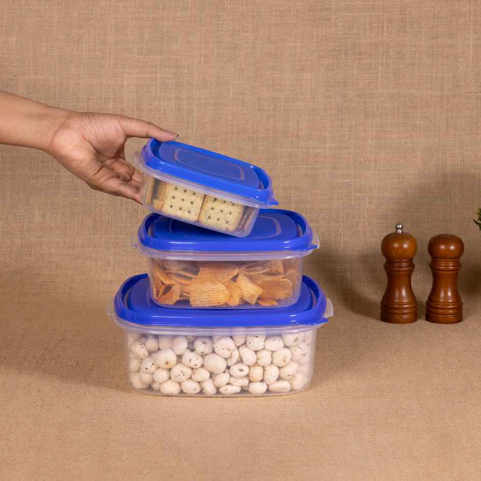 Java Plastic Airtight Food Saver Plastic Set | 3 L, 1.4 L, 600 ml, 3 Pieces | Transparent