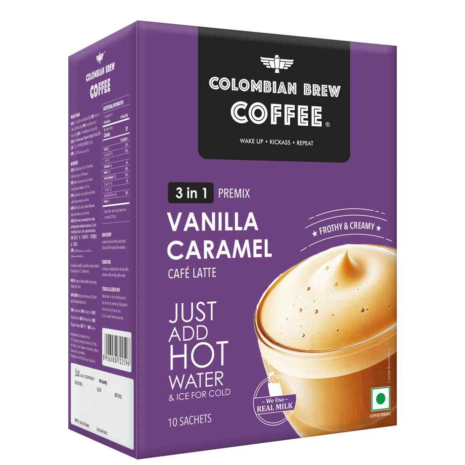 Colombian Brew Vanilla Caramel Coffee Premix | 8 Sachets