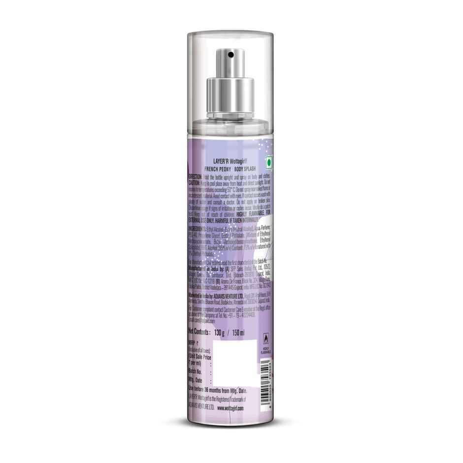 Layer'r Wottagirl French Peony Body Splash | Long-Lasting Premium Body Mist Spray for Women
