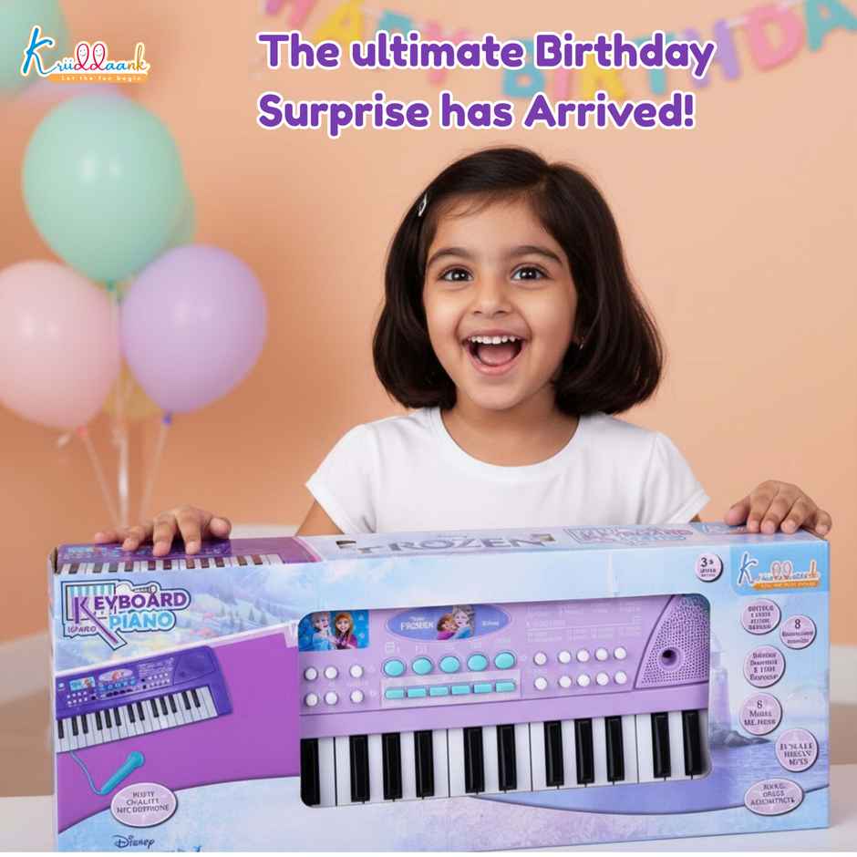 Kriiddaank Frozen Keyboard Piano 37 Keys Instrument Sounds, Microphone, Demo Light MusicToy