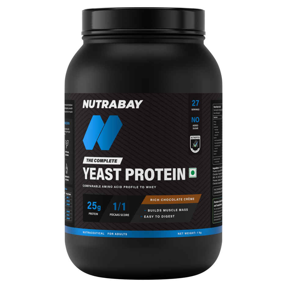 Nutrabay Yeast Protein Powder | Rich Chocolate Creme 25 g Protein 6.7 g BCAA Per Scoop