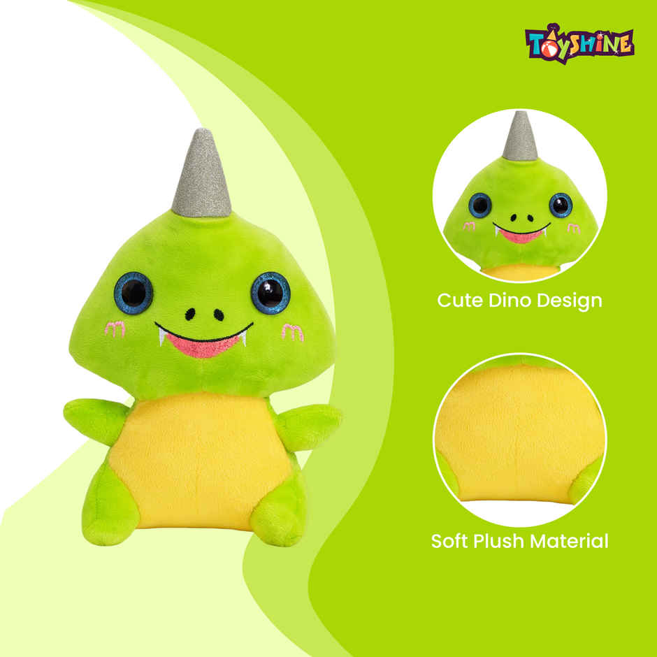 Spanker Dino Soft Toy | Cute Plush Dinosaur for Kids Decor | Green - 21 cm
