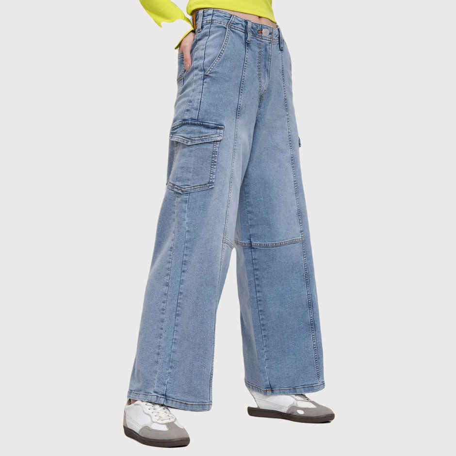 Tokyo Talkies Women's Cargo Jeans | Light Blue - L