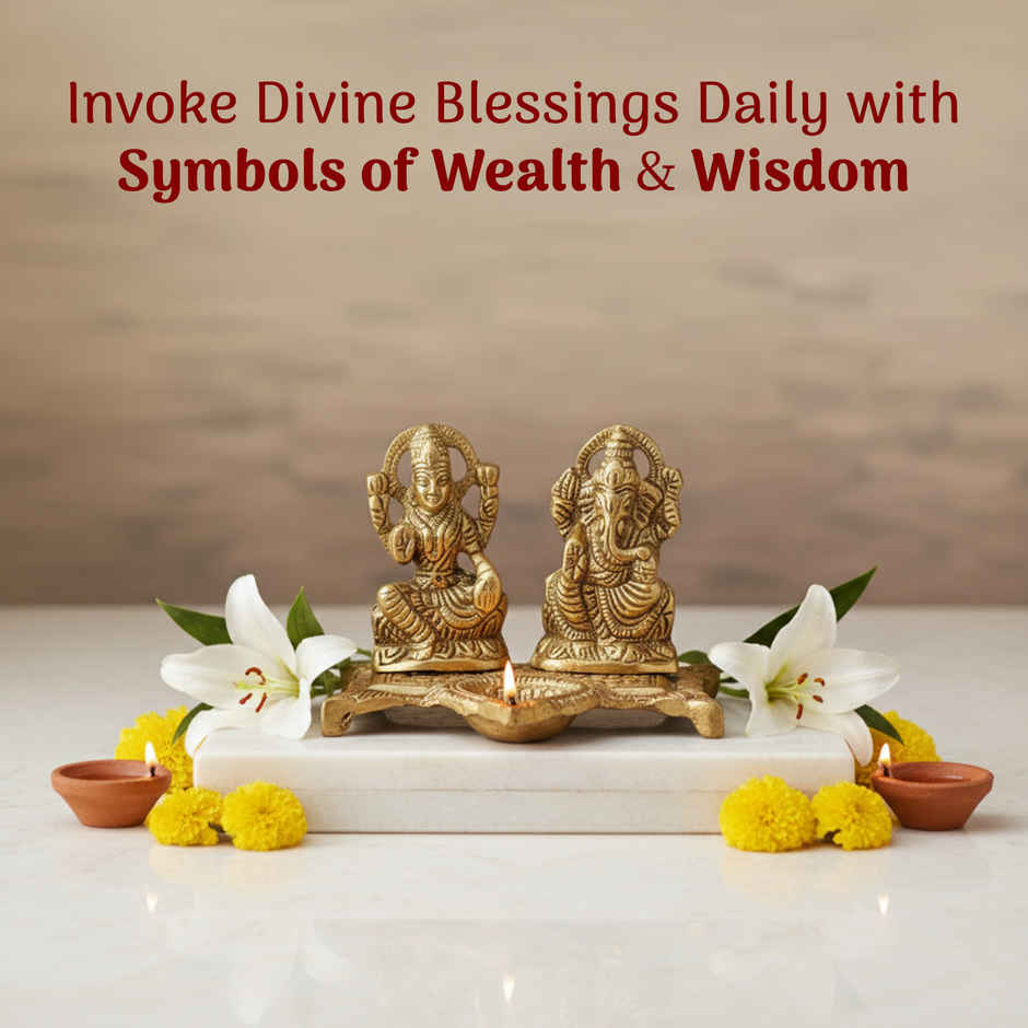 Pure Metal Lakshmi Ganesh Idol with Diya for Puja, Mandir & Diwali Decoration | Cycle