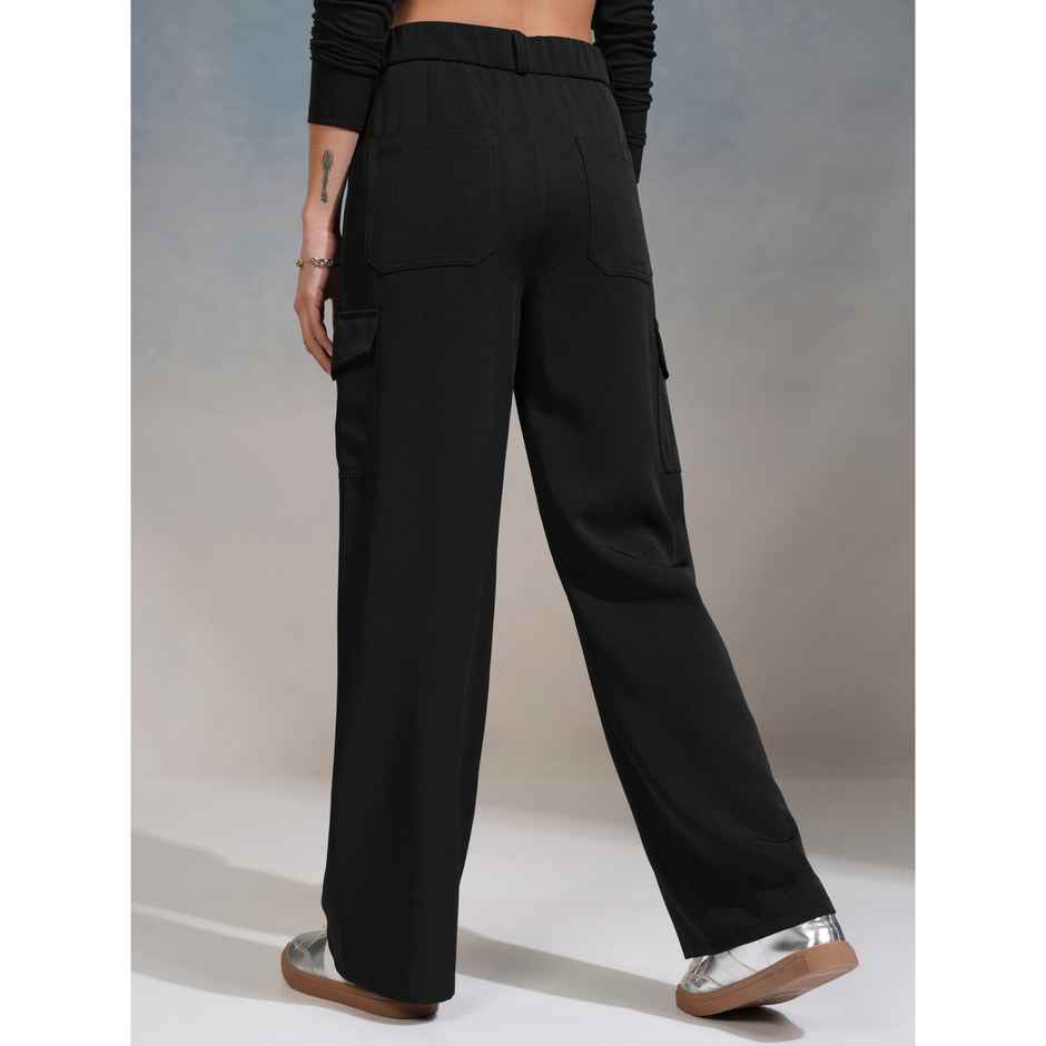 Tokyo Talkies Women's High Rise Straight Fit Trouser | Black - 32