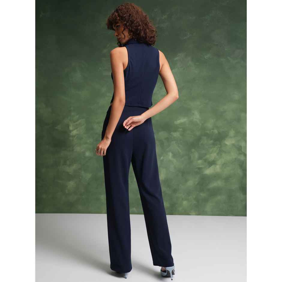 Tokyo Talkies Women's Notched Lapel-Collar Waistcoat With Trousers | Blue - L
