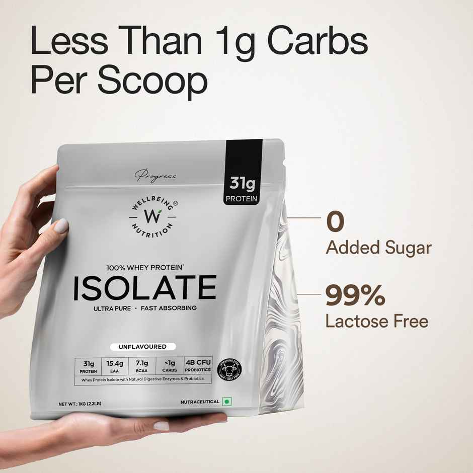 Wellbeing Nutrition Complete Whey Protein Isolate -Unflavoured | 31G Protein - 15.4G EAA - 7.1G BCAA