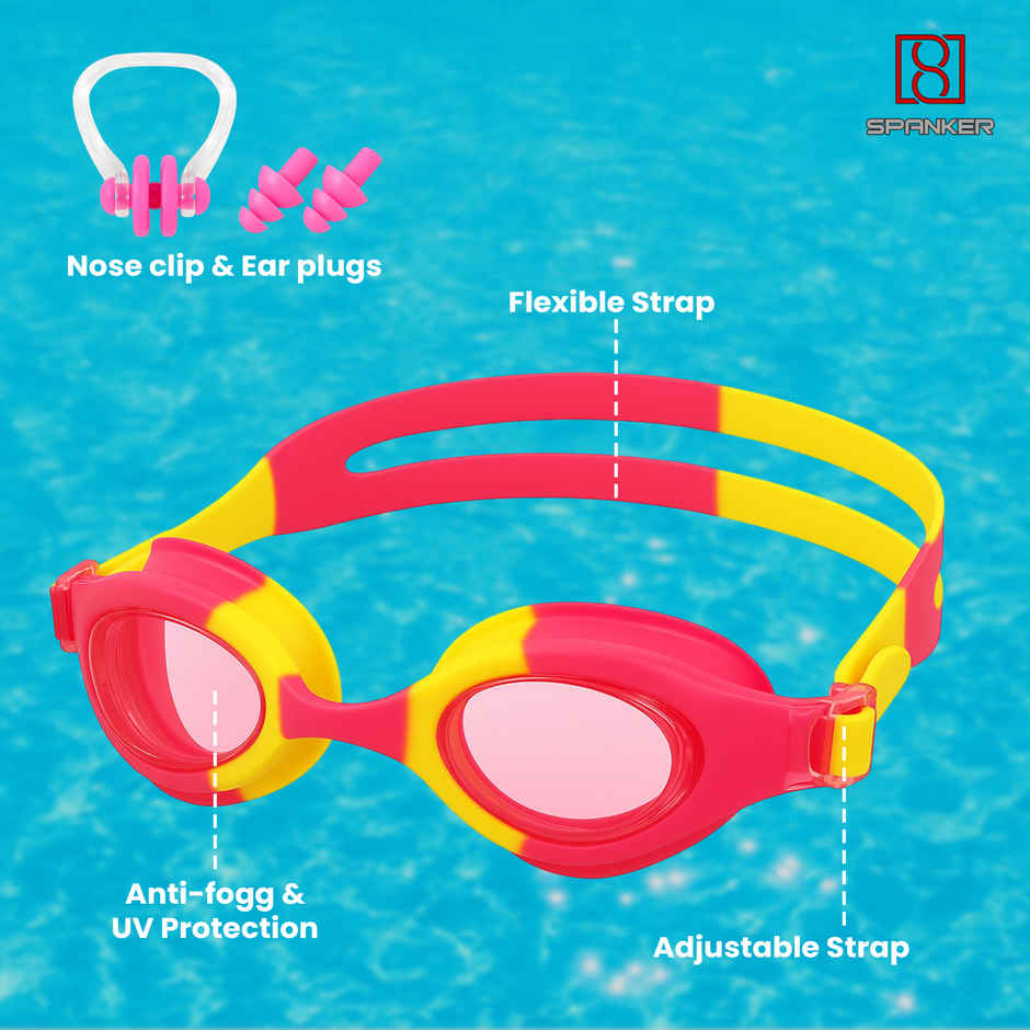 Spanker Sports Girls Swimming Set Cap, Goggles, Ear Plugs & Nose Clip Kids