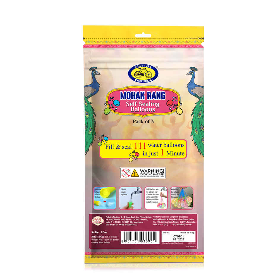Mohak Rang Holi Self Sealing Water Balloons | Pack of 111 | Cycle