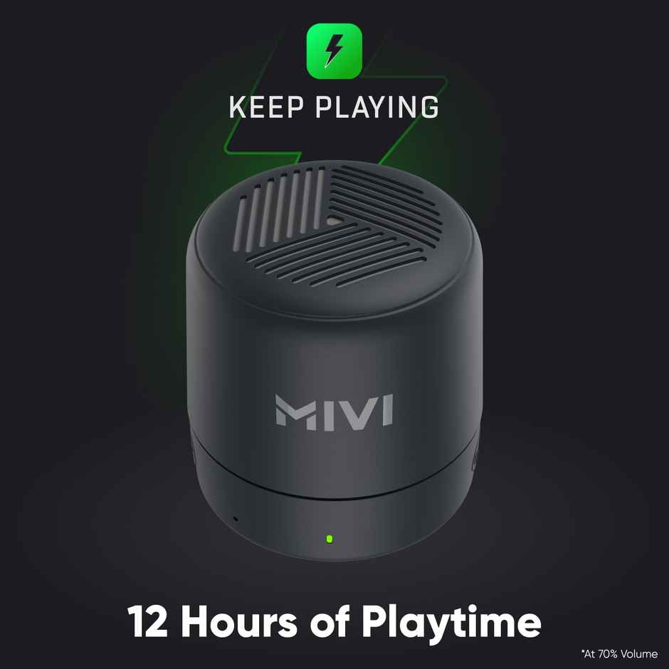 Mivi Play 5 Watt Bluetooth Speaker with 12 Hours Playtime. Wireless Speaker Made in India with Exceptional Sound Quality, Portable and Built in Mic-Black