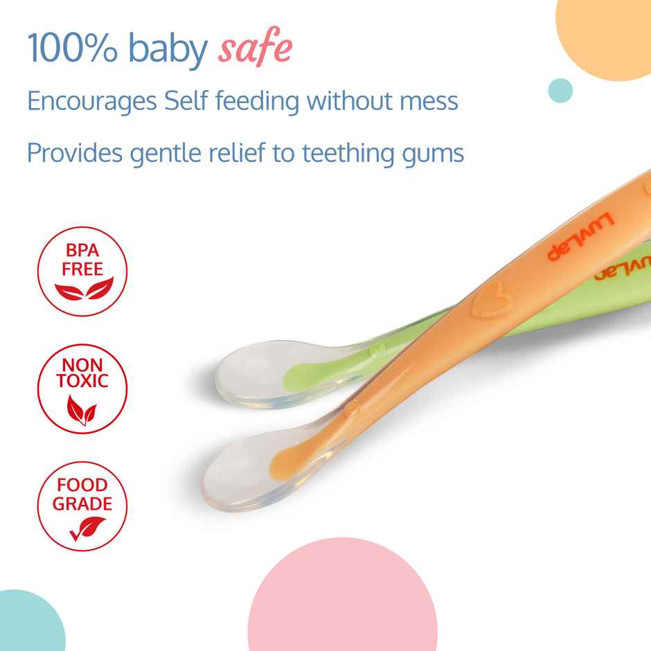 LuvLap Baby Feeding Spoon Set Of 2 | Bpa Free With Food Grade Silicone Tip | 4 Months+ | 16 Cm