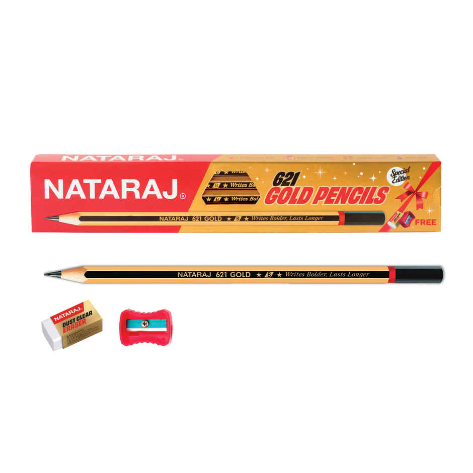 Nataraj 621 Special Edition Gold Pencils | Ergonomic Grip | Easy to Sharpen & Erase | Bold Lead
