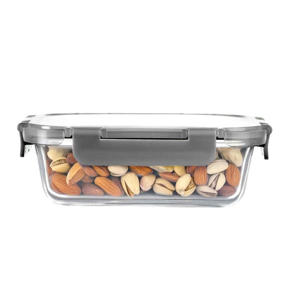 Cutting EDGE 640ml Borosilicate Glass Lunch Box | Detachable Lock Lid | Microwave Safe | Grey