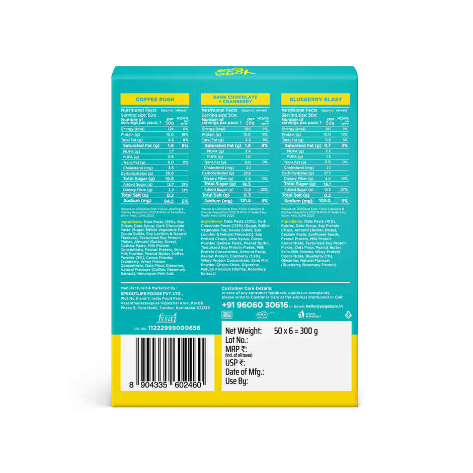 Yogabar Variety Pack 10G Protein Bars [Pack Of 6], Protein Blend & Premium Whey