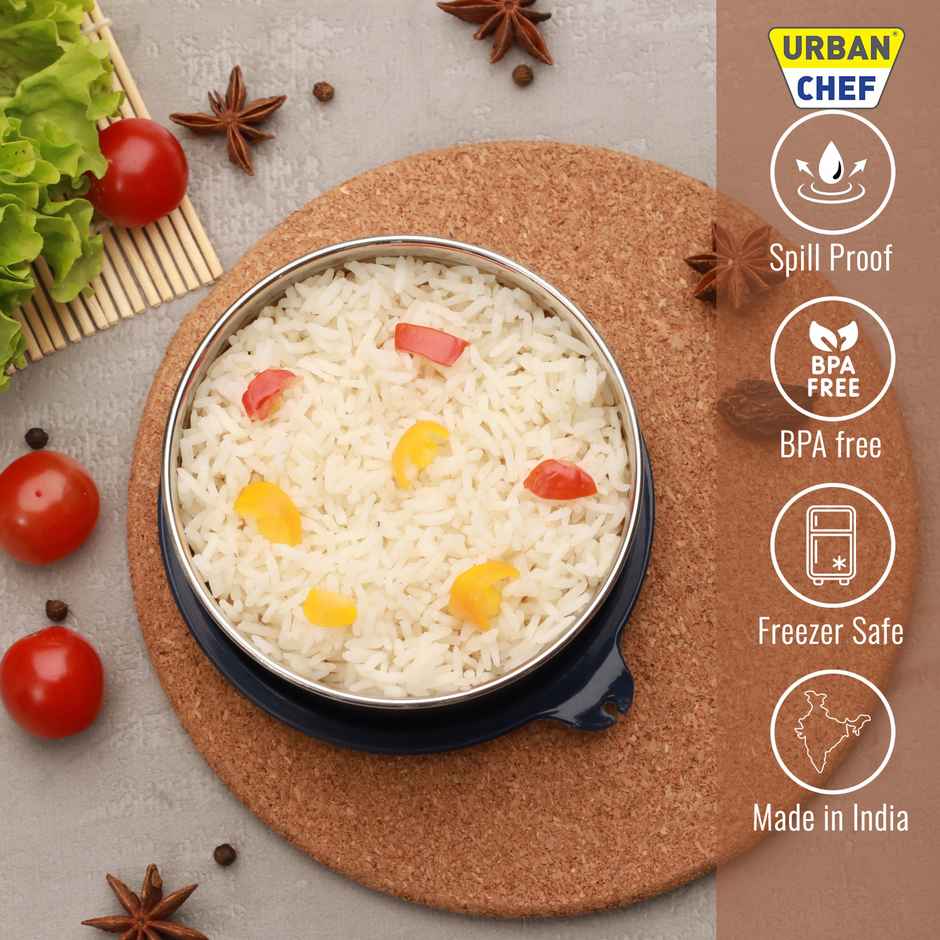 Urban Chef Essential 3 Stainless Steel Containers | 290 |450 |600 Ml Leak Proof | Blue