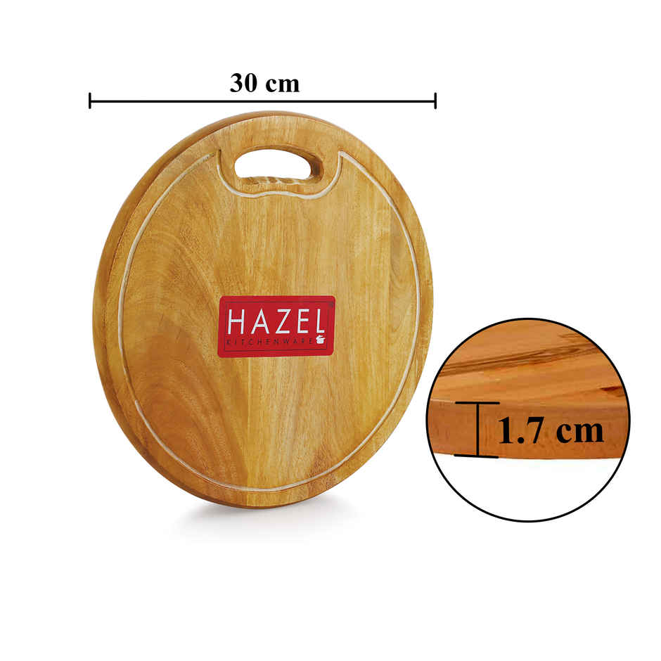 Hazel Round Wooden Chopping Board, 12 Inch Diameter, Neem Wood, Thick For Kitchen