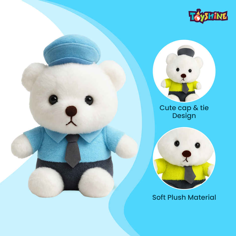 Spanker Teddy Soft Toy in Uniform | Cute Plush Bear for Kids Decor | White - 25 cm