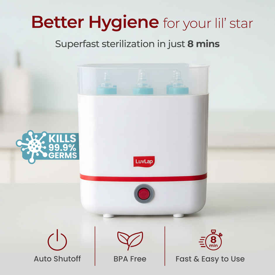 LuvLap 3-in-1 Electric Steam Sterilizer for Baby Products | Kills 99.9% Germs