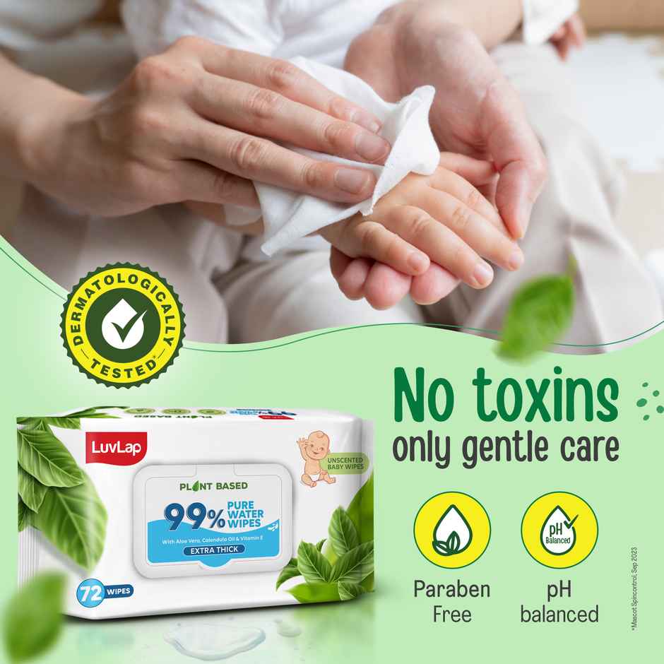 Luvlap Plant Based 99% Pure Water Baby Wipes - Buy 1 Get 1 Free | 72 Pulls Per Pack