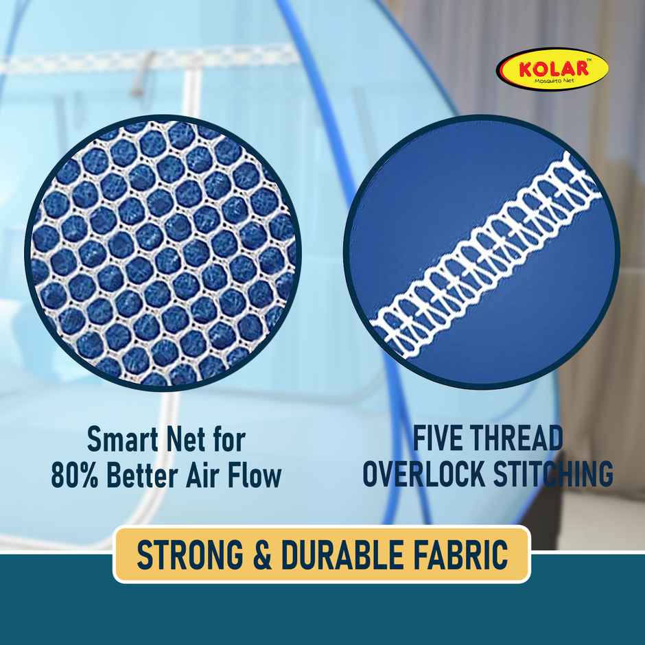 Kolar Foldable Mosquito Net For Double Bed | Blue - 6.5 x 6.5 ft