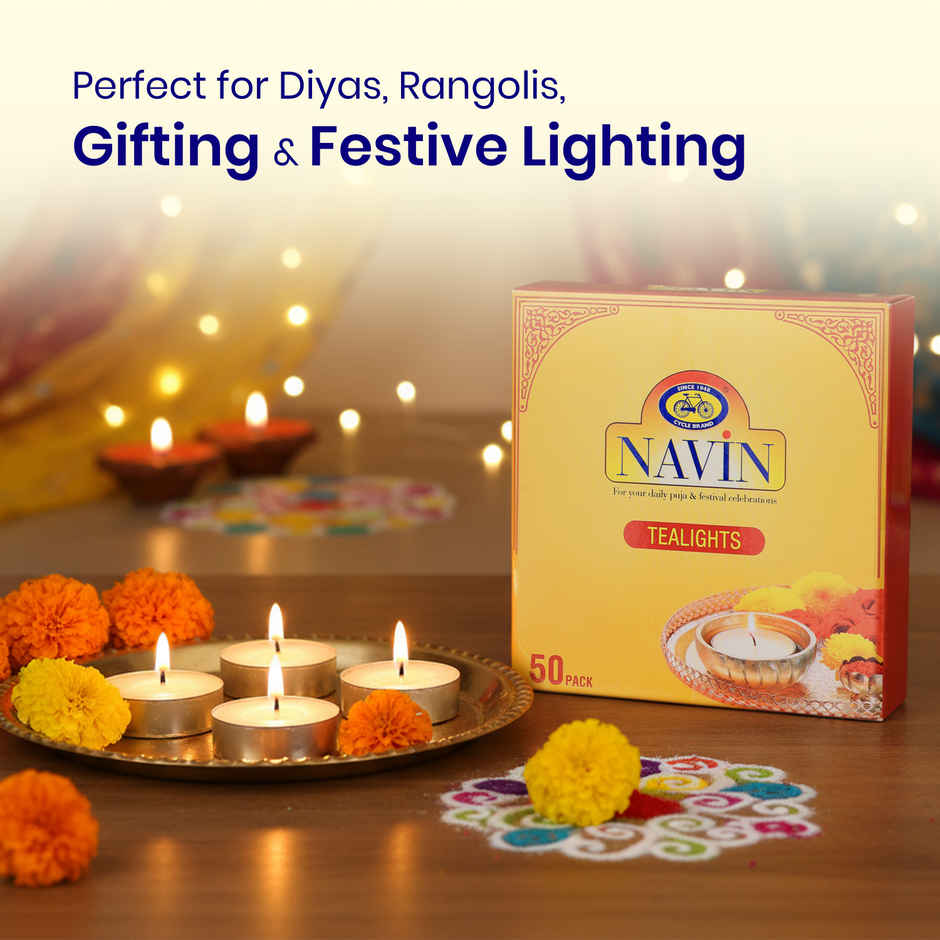 Navin Tealight Candles | Wax | Pack Of 50 | 8 g Each | Cycle