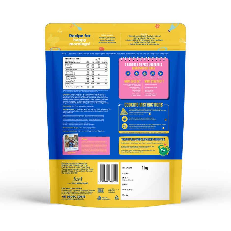 Yoga Bar 26% High Protein Oats Filter Coffee, No Added Sugar, High Fibre, Added Probiotics