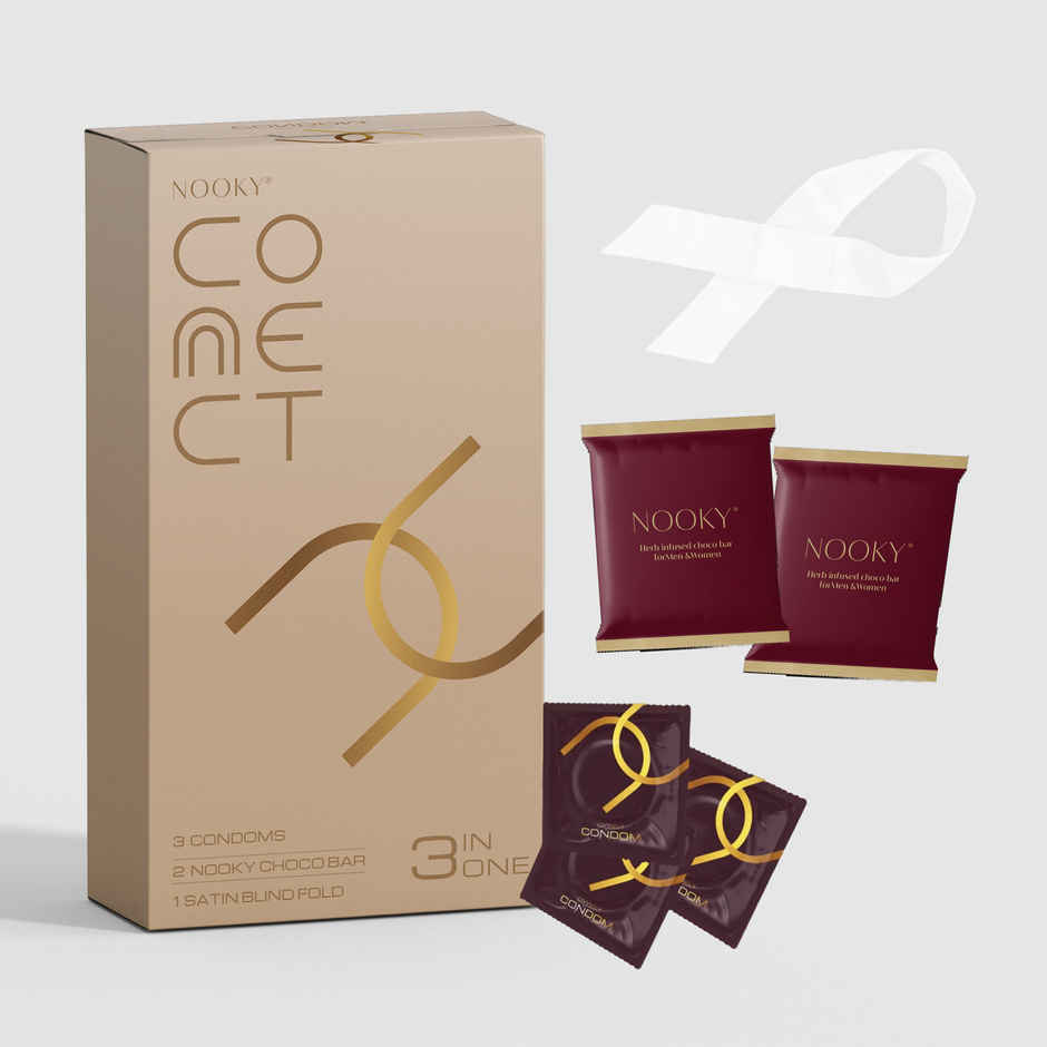 Nooky Connect 3 in 1 Condom Intimacy Kit Condoms Chocolates Satin Blindfold Couple Gift