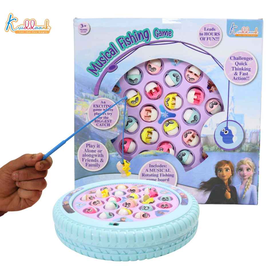 Kriiddaank Disney Frozen Musical Fishing Game with 21 Fishes 4 Rods and Rotating Catching Board