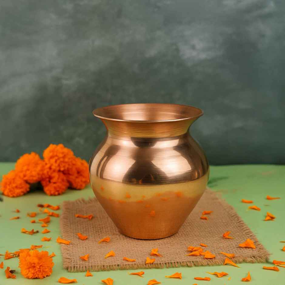 Brass Kalash for Puja Havan and Rituals | Polished Finish | 9.5 x 10 cm Width | Cycle