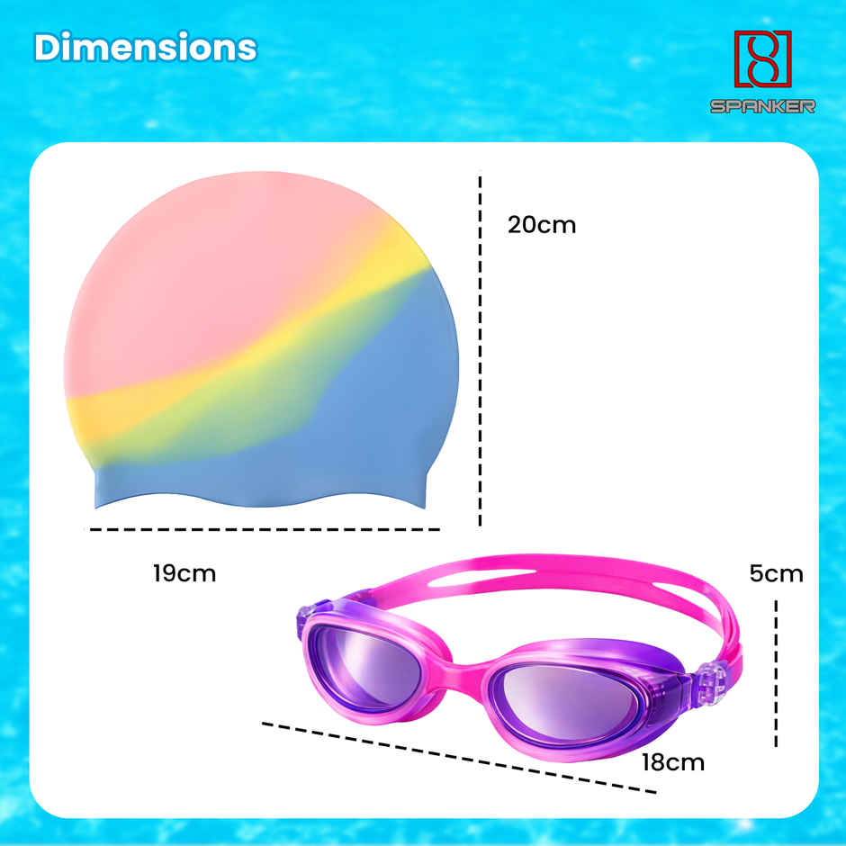 Spanker Sports Girls Swimming Set Cap, Goggles, Ear Plugs & Nose Clip Kids