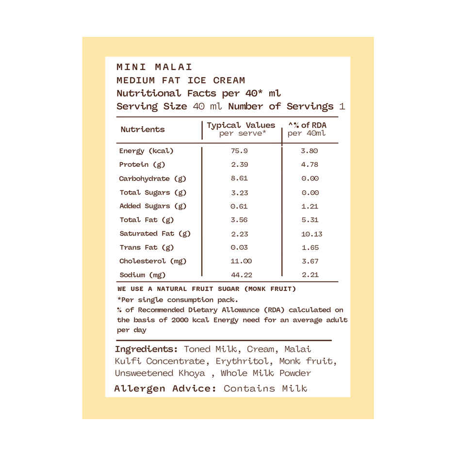 Minus Thirty Mini Malai Kulfi Ice Cream Stick