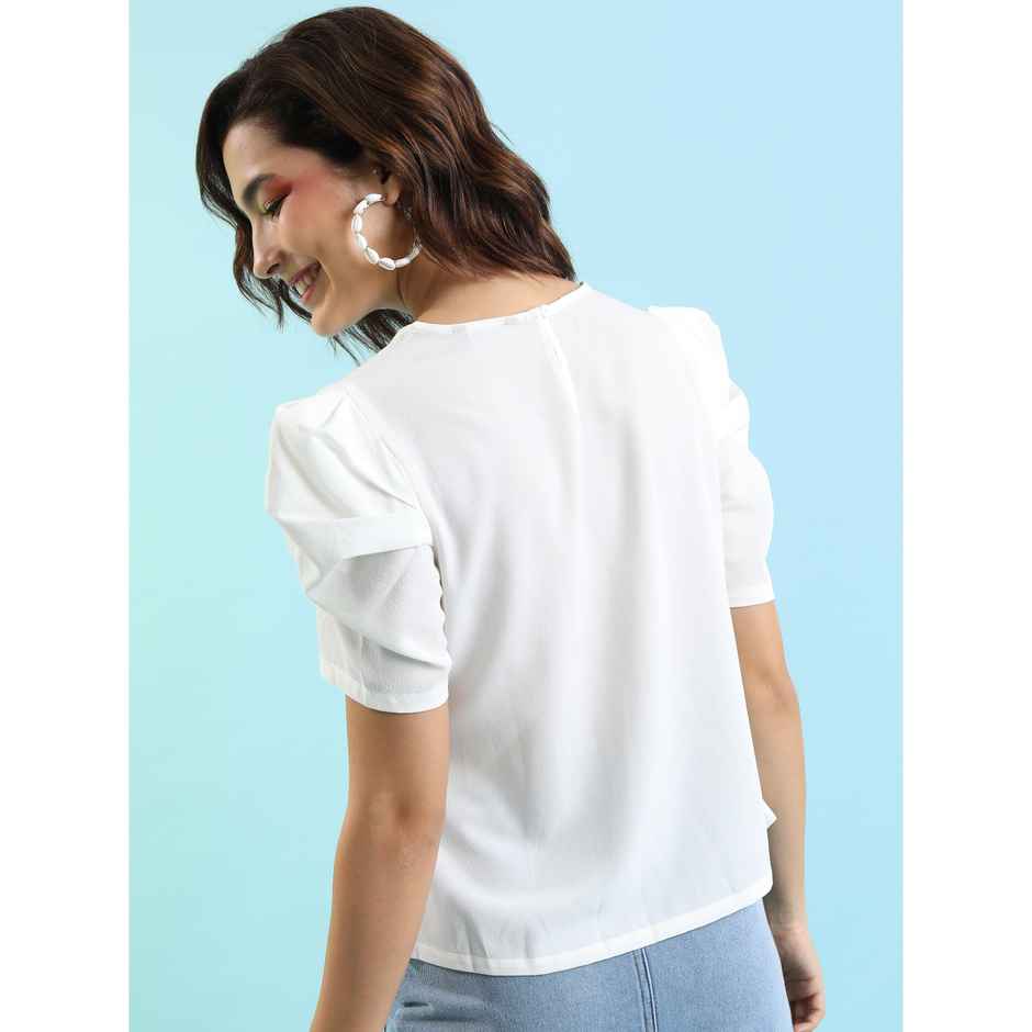 Tokyo Talkies Women's Puff Sleeve Top | White - S