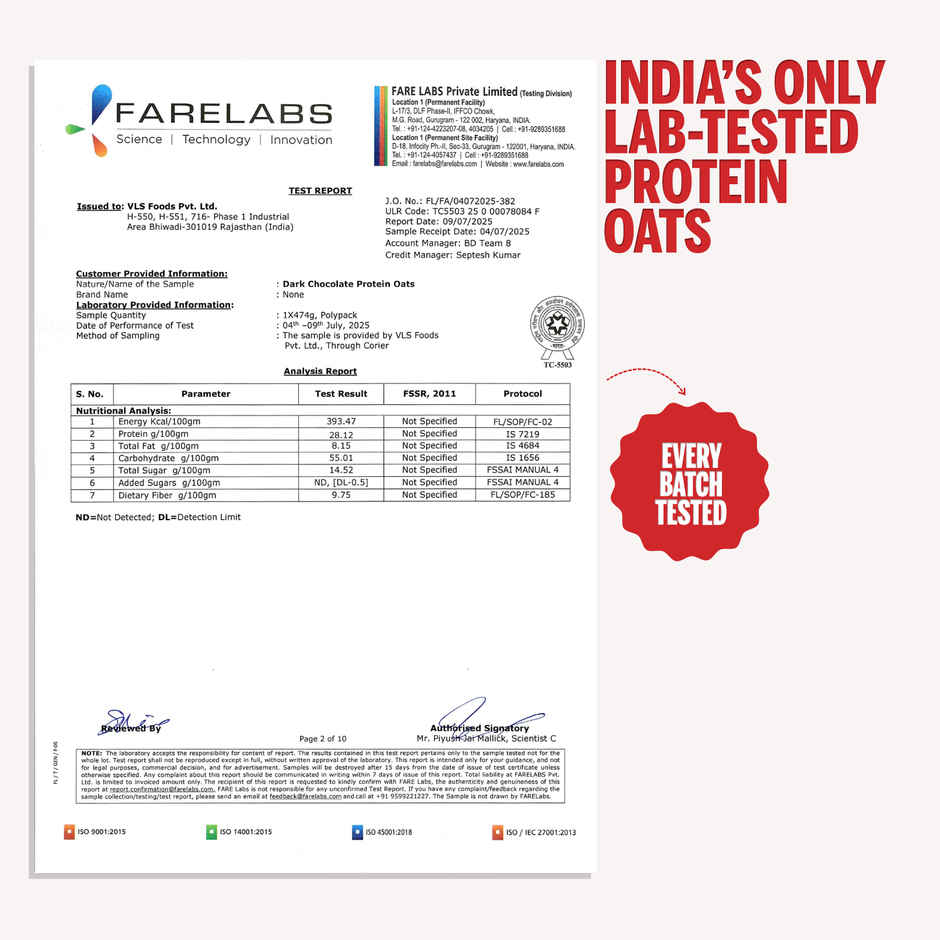 DOCTOR'S CHOICE Oats, 27g Pure Protein, Jaggery Sweetened, No Additives & No Sugar Pouch