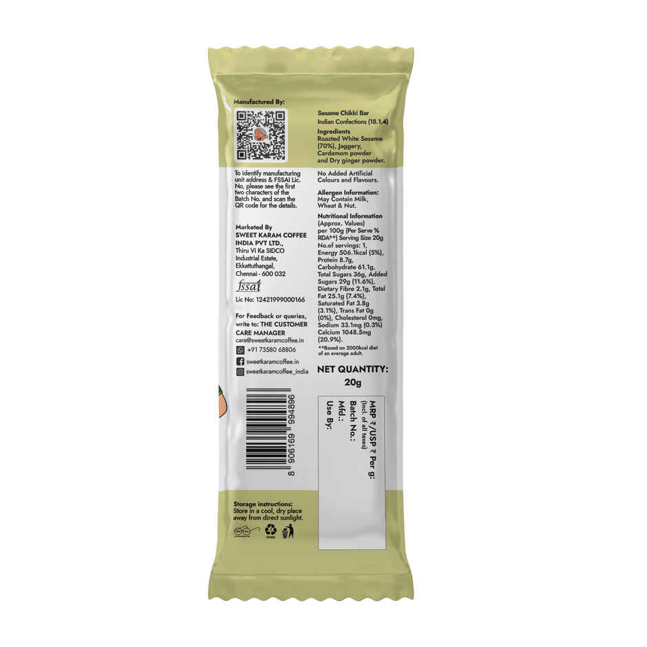 Sweet Karam Coffee White Sesame Chikki Bar | No White Sugar